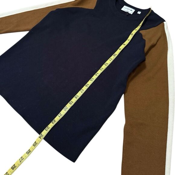 Lacoste Color Block CrewNeck Sweater Blue Brown Pullover Size 38 Wool Blend - Picture 7 of 10